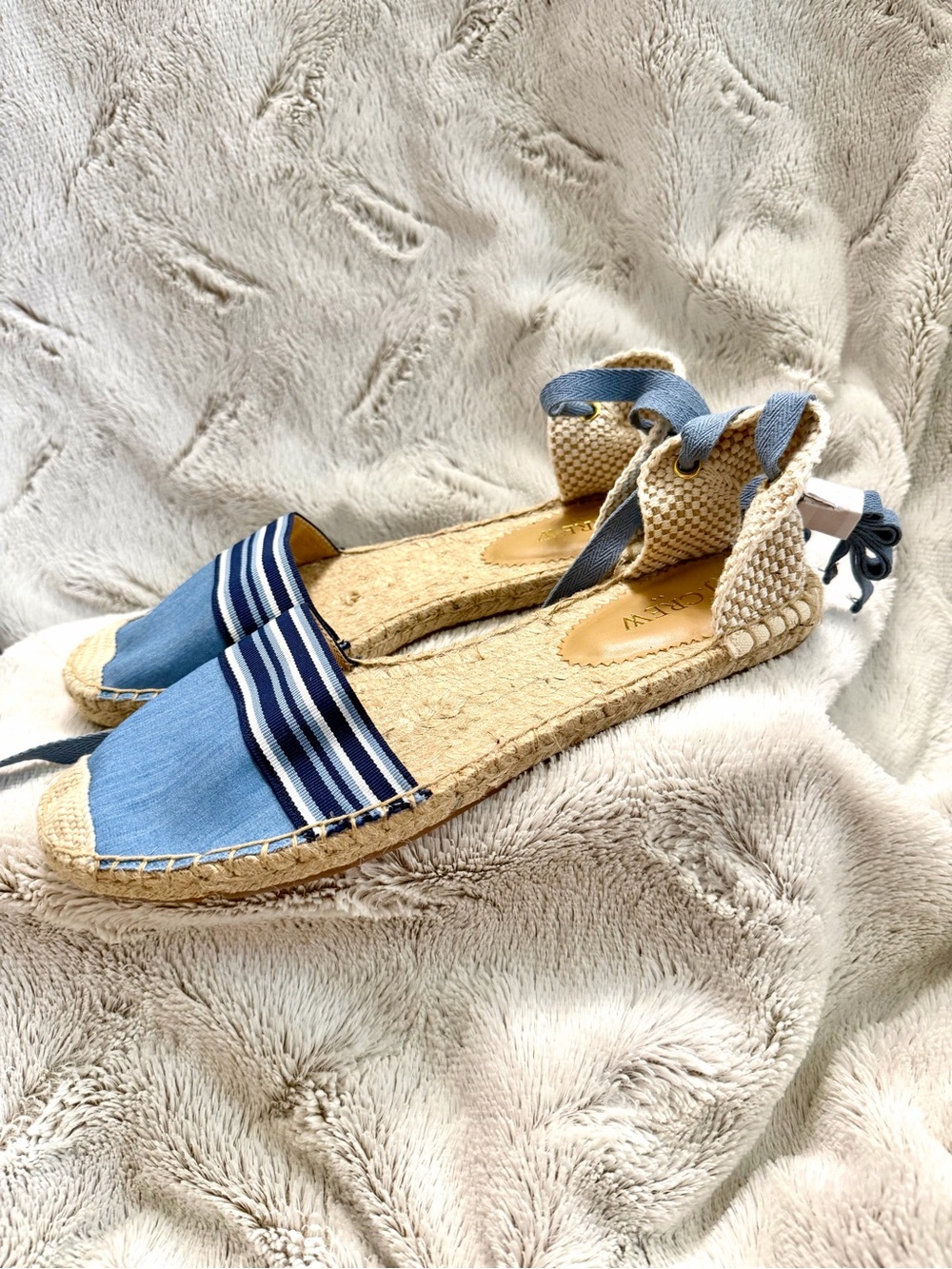 J. Crew Blue Striped Espadrille Tie Shoes View 3